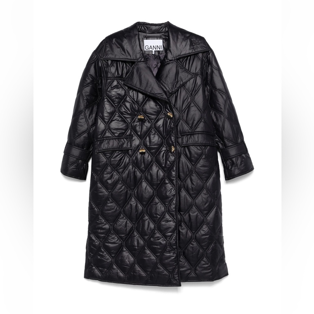 Ganni Women’s Shiny Quilt Coat Navy L/XL NWT — never worn !!  Sold out online
